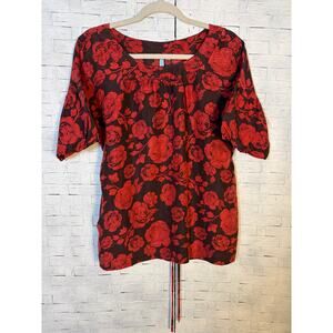 Aquarius women's silk blouse ballon sleeve floral pattern feminine Romantic ￼